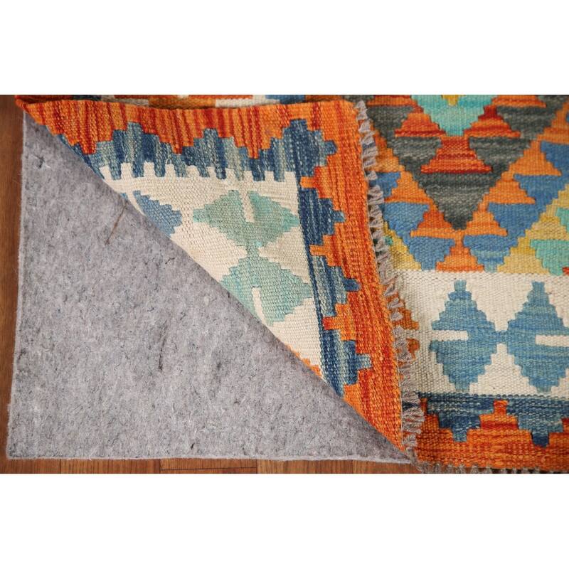 Hand Woven Oriental 100% Wool Carpet Southwestern Geometric Multi-Colored Kilim Area Rug - 3' 8'' X 2' 7''