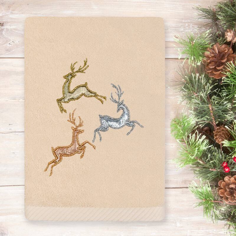 Authentic Hotel and Spa Christmas Leaping Deer Hand Towel