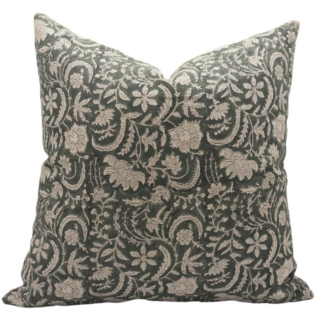 Linen Handmade Block print pillow Cover- Kundanvan