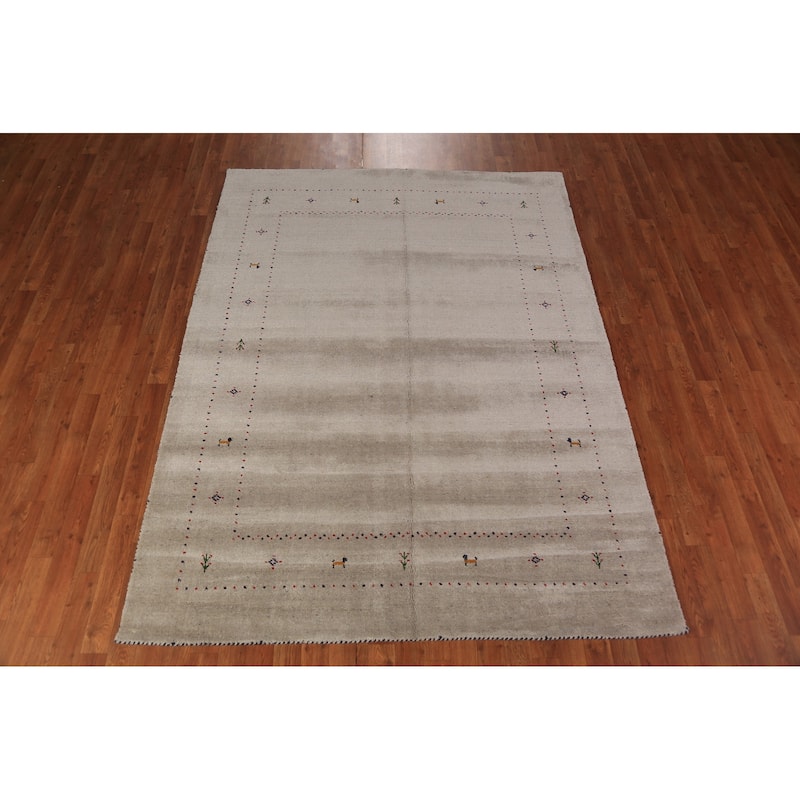 Tribal Gabbeh Oriental Rug Hand-Knotted Contemporary Wool Carpet - 5'9" x 7'8"