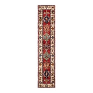 Hand Knotted Traditional Tribal Wool Blue Area Rug - 2' 10" x 14' 0"