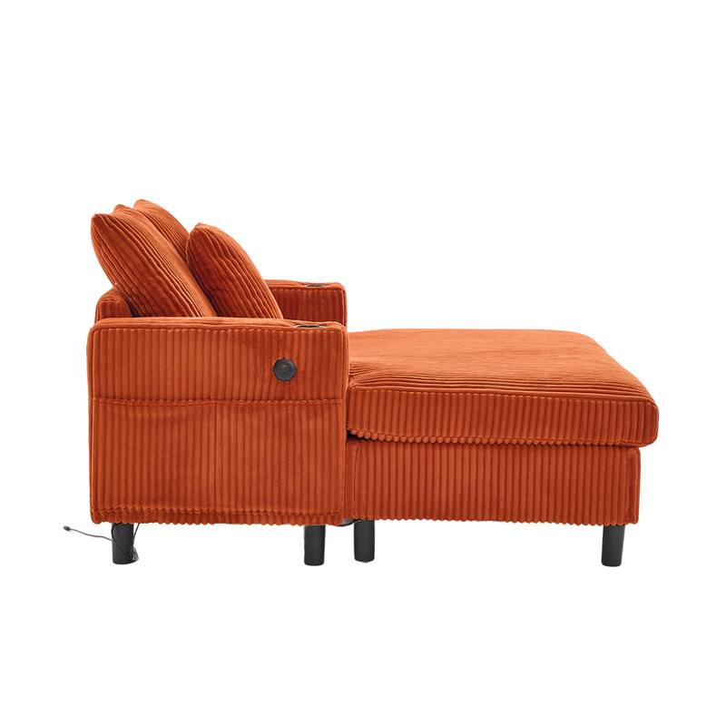 GDFStudio - Corduroy Recliner Sofa with USB Charging, RGB LED Light Strip - Suitable for Living Room and Bedroom