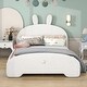 preview thumbnail 1 of 12, Full Size Upholstered Platform Bed with Cartoon Ears Shaped Headboard White
