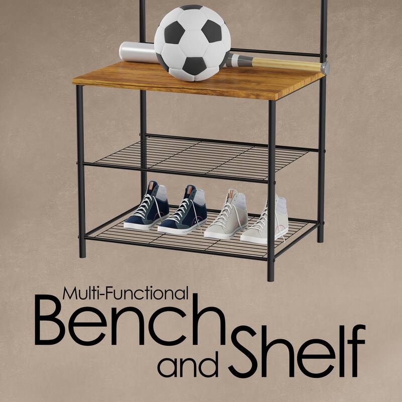 Lavish Home Entryway Storage Bench with Coat Rack - 23.75 x 17.25 x 73