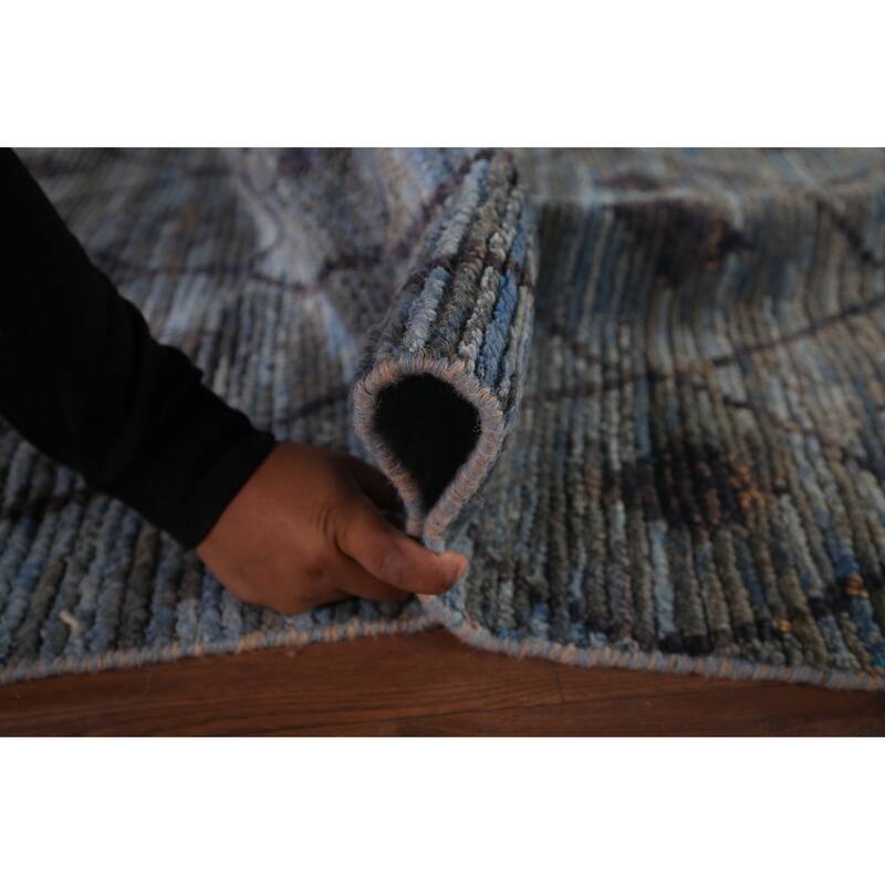 Blue Trellis Moroccan Area Rug Handmade Wool Carpet - 6'0"x 9'8"