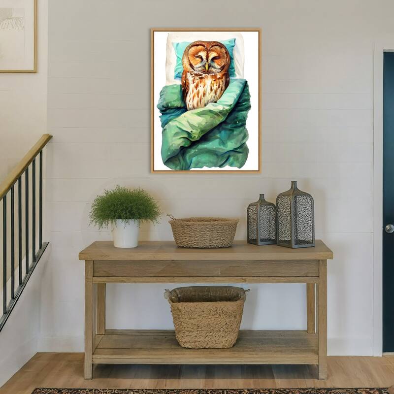 Animal Watercolor Art Bird Sleeping Owl by Justyna Jaszke Framed Canvas Wall Art