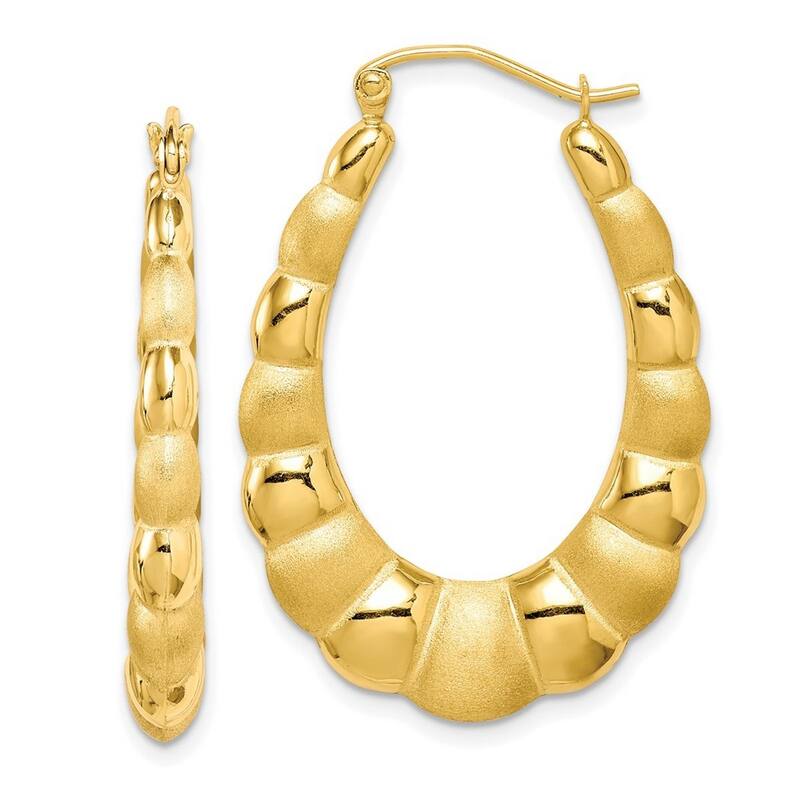 Curata 10k Yellow Gold Polished and Satin Shrimp Creole Hoop Earrings 15x4mm