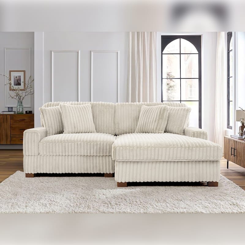 Anne 82" W Comfy Upholstered Plush Corduroy Modular Sectional Sofa