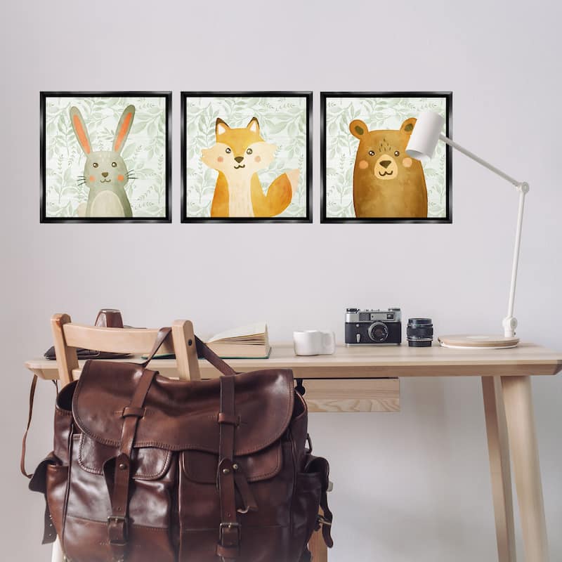 Stupell Joyful Woodland Animals Framed Floater Canvas Wall Art Design By Kim Allen (Set of 3)