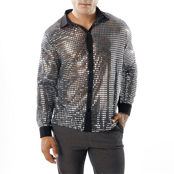 Shop Mens Hipster Gold Dress Shirts Slim Fit Long Sleeve Mesh