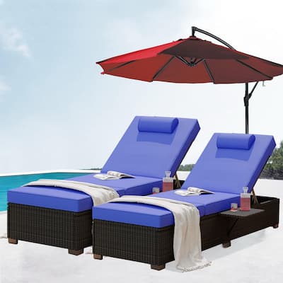 PE Rattan Chaise Lounge Chair Set of 2, 2.3 in Thicken Cushion