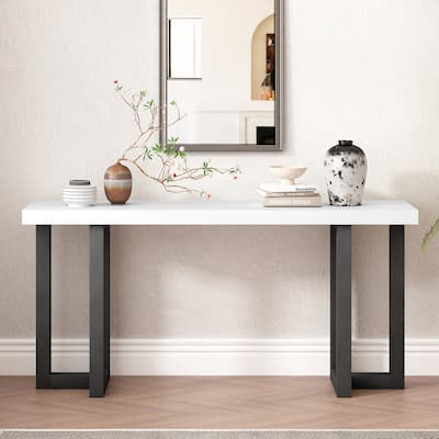 63" Rectangular Console Table with Solid Pine Legs, Entryway Table Side Tables for Hallway Living Room Bedroom