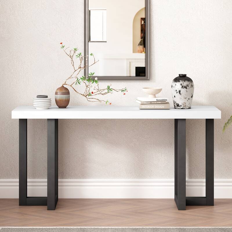 Modern Classic Geometric Design Console Table Side Table with Solid Pine Legs, for Hallways, Studies and Living Rooms