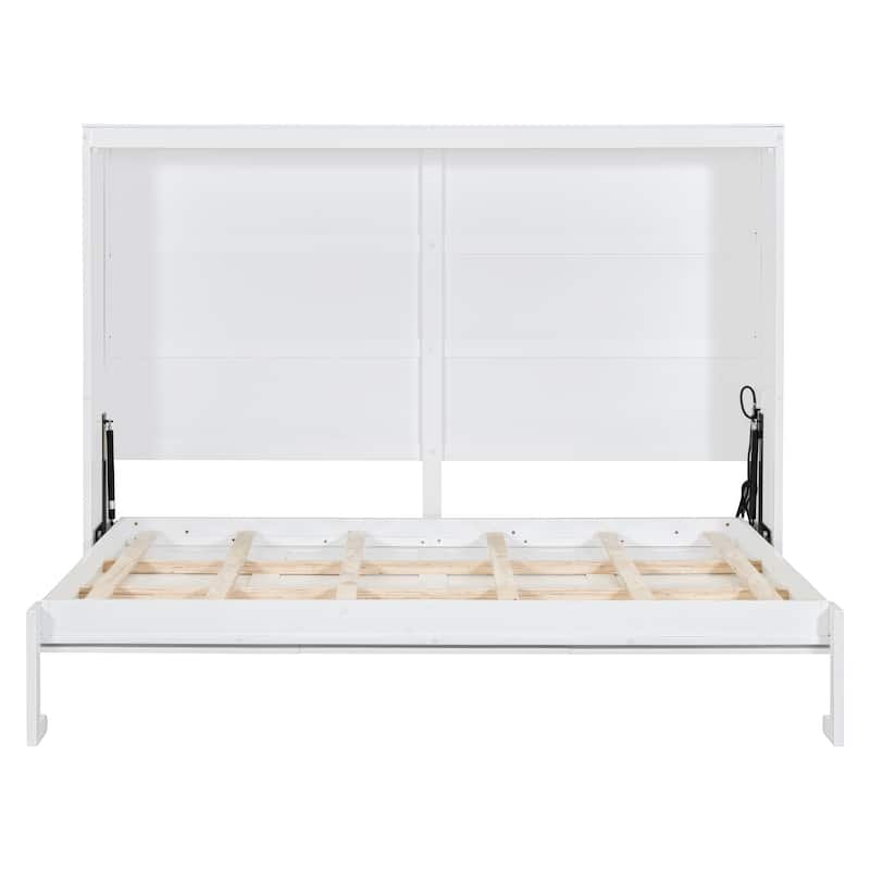 Full Size Murphy Bed Cabinet,Space Saving Foldable Wall Bed with Rattan Design, Dual-Piston Mechanism