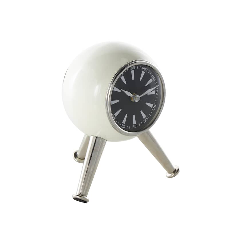 Aluminum Metal Orb Decorative Clock with White or Black Clockface and Gold Tripod Legs - Black or Silver - Roche River Decor