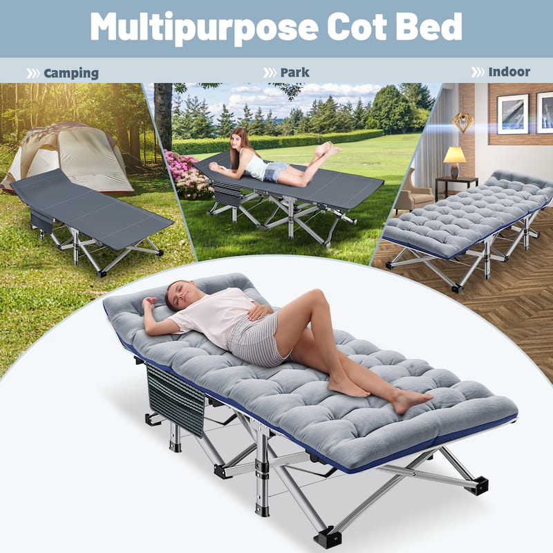 DoCred Folding Camping Cot with 3.3 Inch Mattress, 660lb Load capacity - 75"×28"×14"