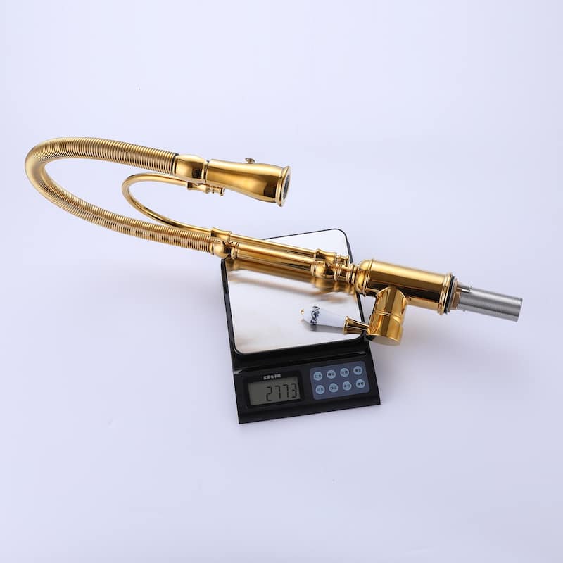 Modland Single Handle Pull-Down Kitchen Faucet with Dual Spray, 360 Swivel, Ceramic Cartridge, Brushed Gold/Matte Black
