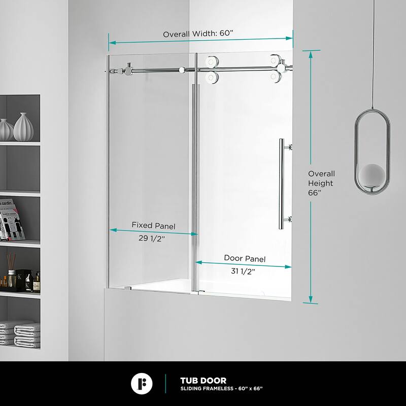 Fine Fixtures Tub Door Sliding Frameless Tempered Glass