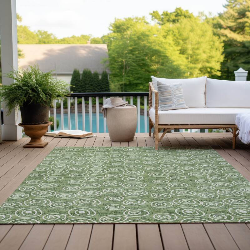 Machine Washable Indoor/ Outdoor Chantille Modern Bubbles Rug