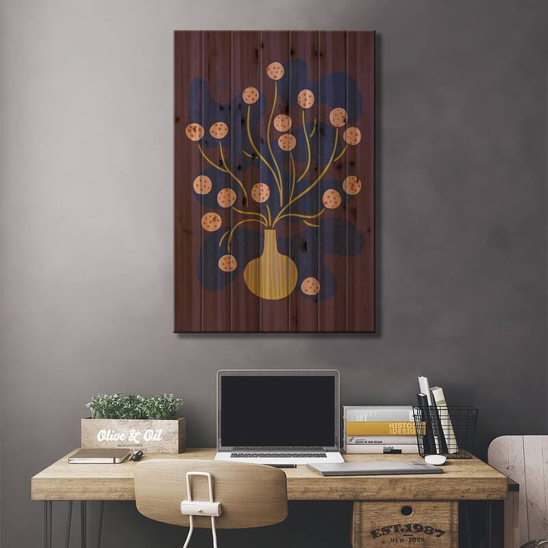 Round Flower Still Life (Wine) Print On Wood by Renea L. Thull - Multi-Color