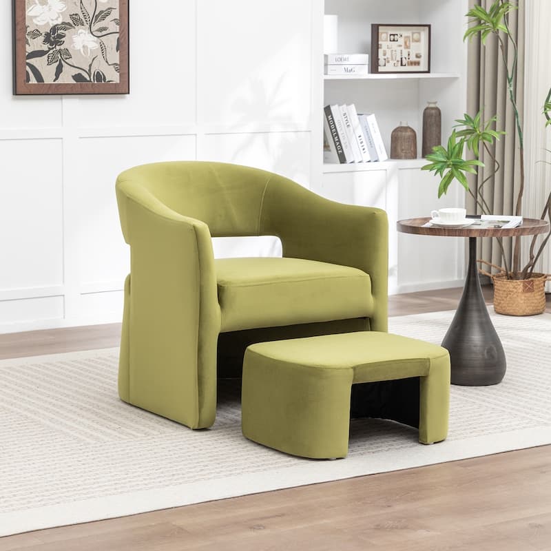 SEYNAR Modern Glam Velvet Accent Armchair Open Back with Ottoman - Green
