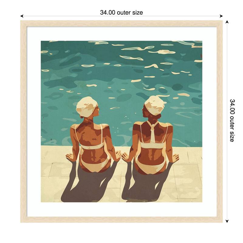 Peaceful and Poolside by Layla Oz Wood Framed Wall Art Print - 34 x 34 in - Brown