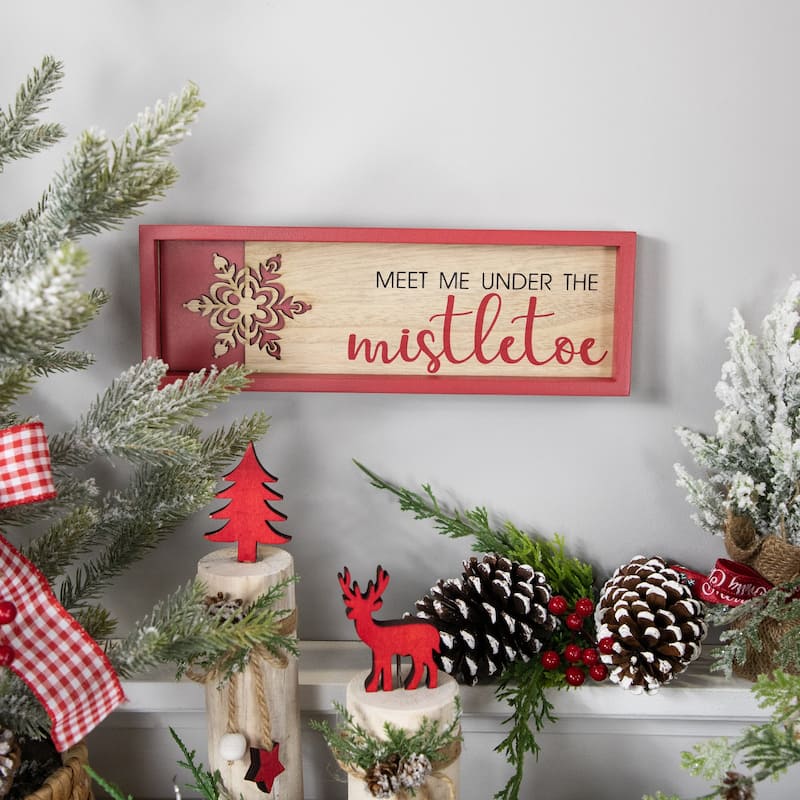 11.75" Red Framed "Meet Me Under The Mistletoe" Christmas Wall Decor