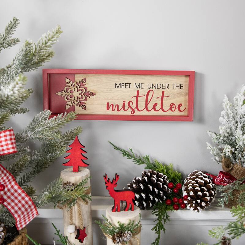 Framed "Meet Me Under the Mistletoe" Christmas Wall Decoration - 11.75" - Red