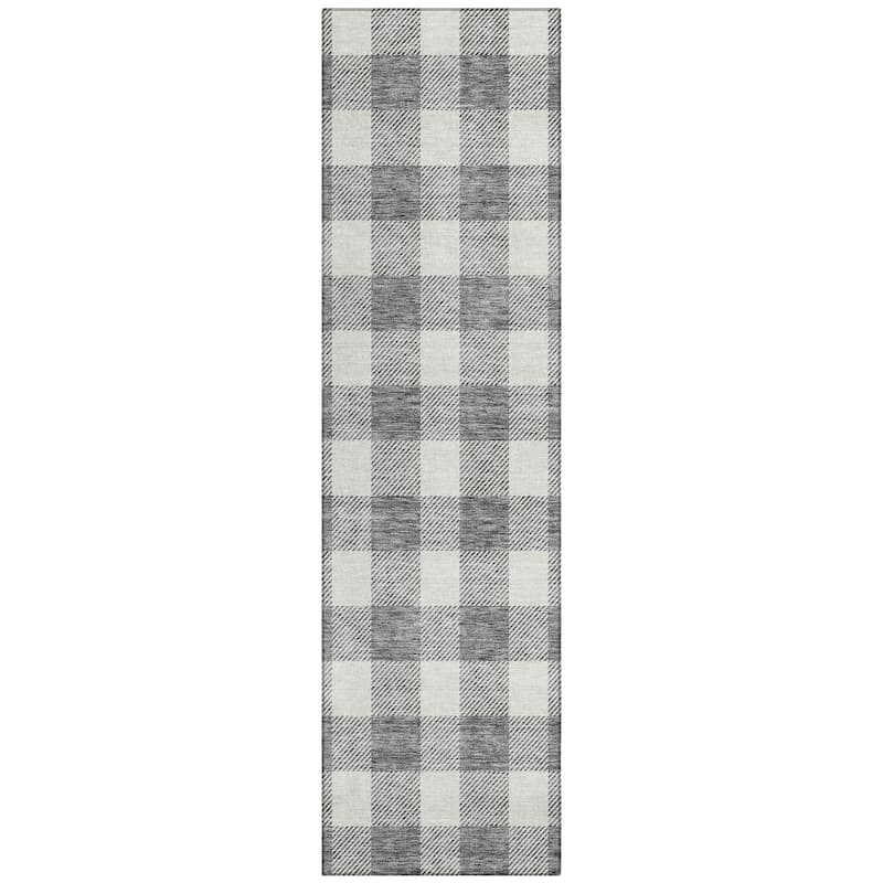 Machine Washable Indoor/ Outdoor Chantille Plaid Rug