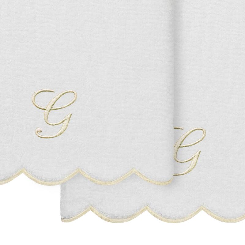 Authentic Hotel and Spa 100% Turkish Cotton Beige ADORNIA Scallop Personalized 2 Piece Bath Towel Set - 2 Bath Towels