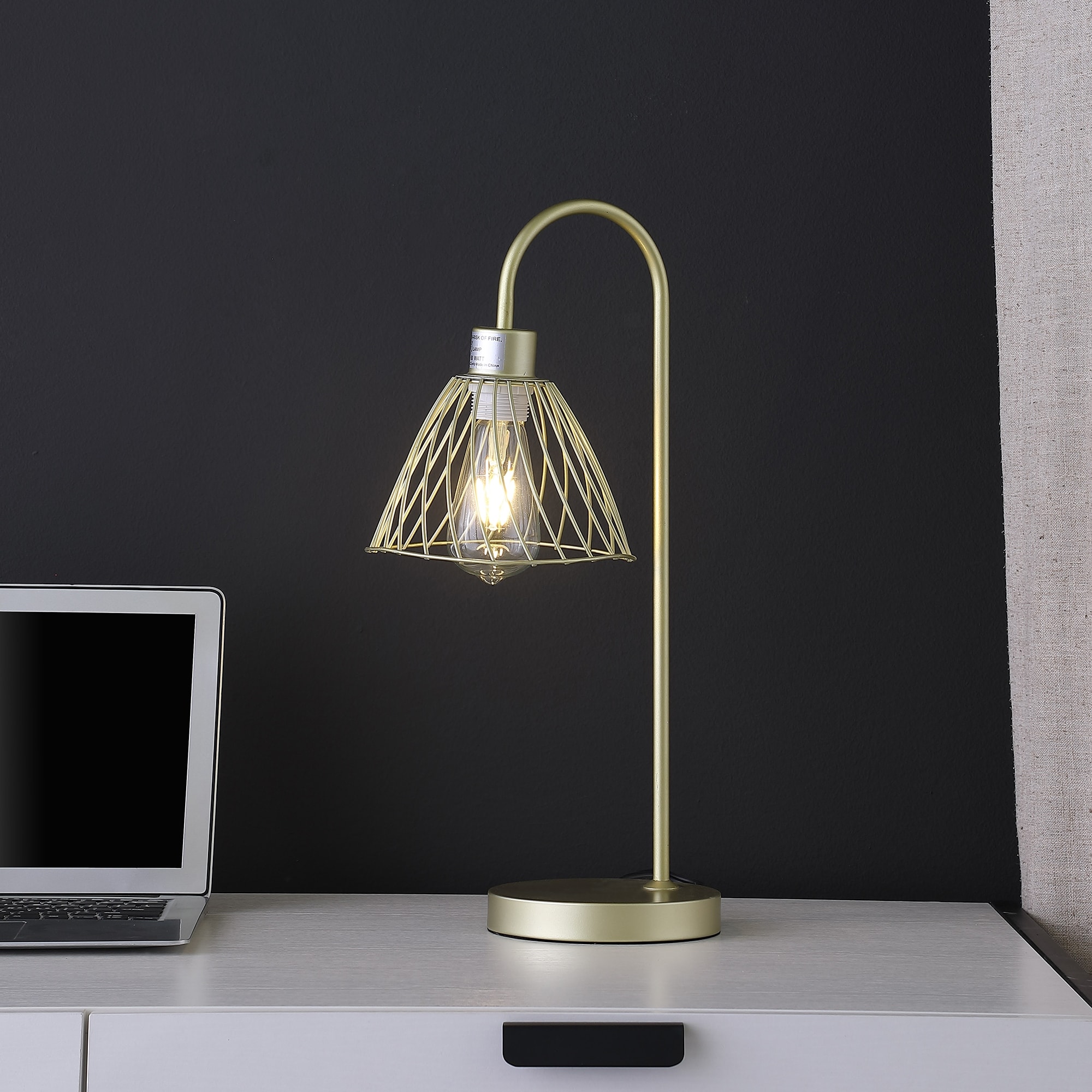 20.5 In. Industrial Pendant Cage Gold Metal Table Lamp On Sale