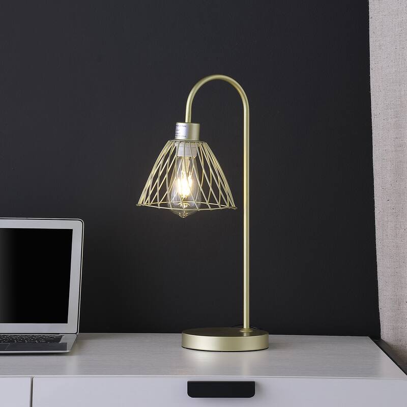 20.5 In. Industrial Pendant Cage Gold Metal Table Lamp