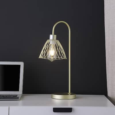 20.5 In. Industrial Pendant Cage Gold Metal Table Lamp