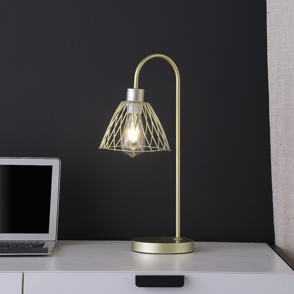 20.5 In. Industrial Pendant Cage Gold Metal Table Lamp