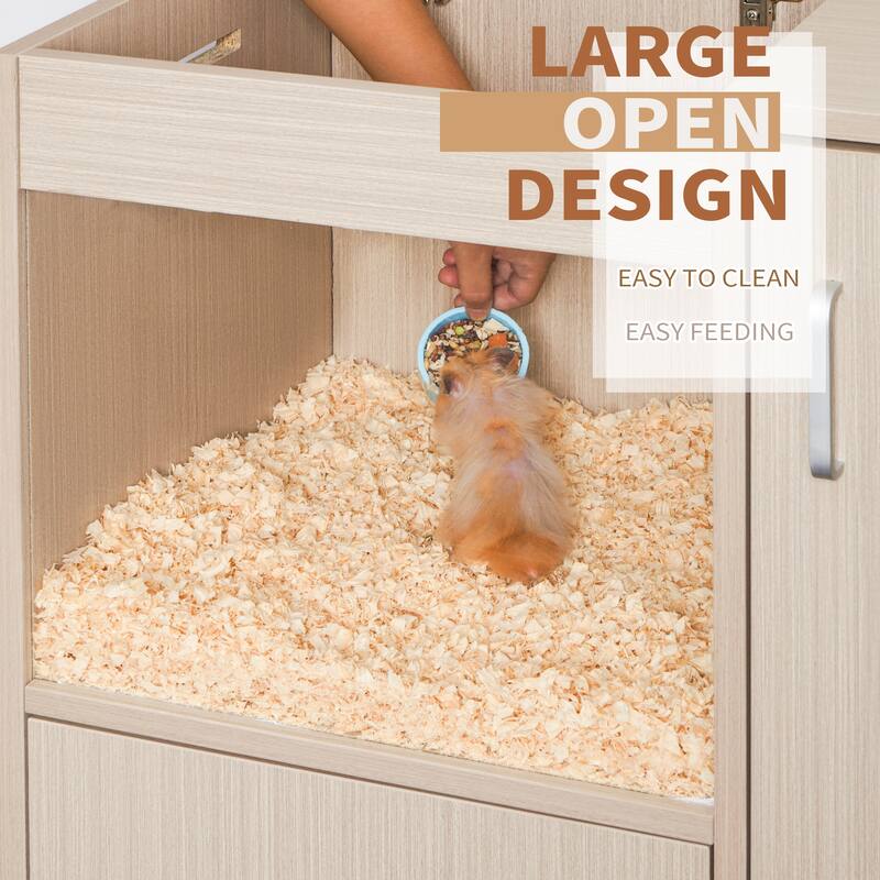 Roomfitters 4-Tier Wooden Guinea Pig Cage with Storage Cabinet, Openable Top and Acrylic Windows for Chinchillas and Hamsters