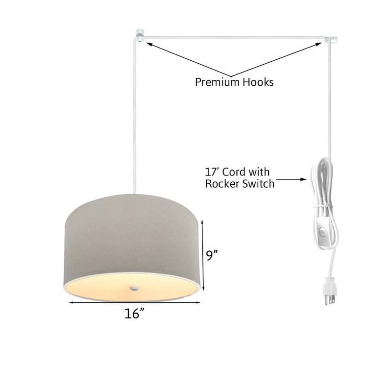 2 Light Swag Plug-In Pendant 16"w Light Oatmeal Linen Drum with Diffuser, White Cord