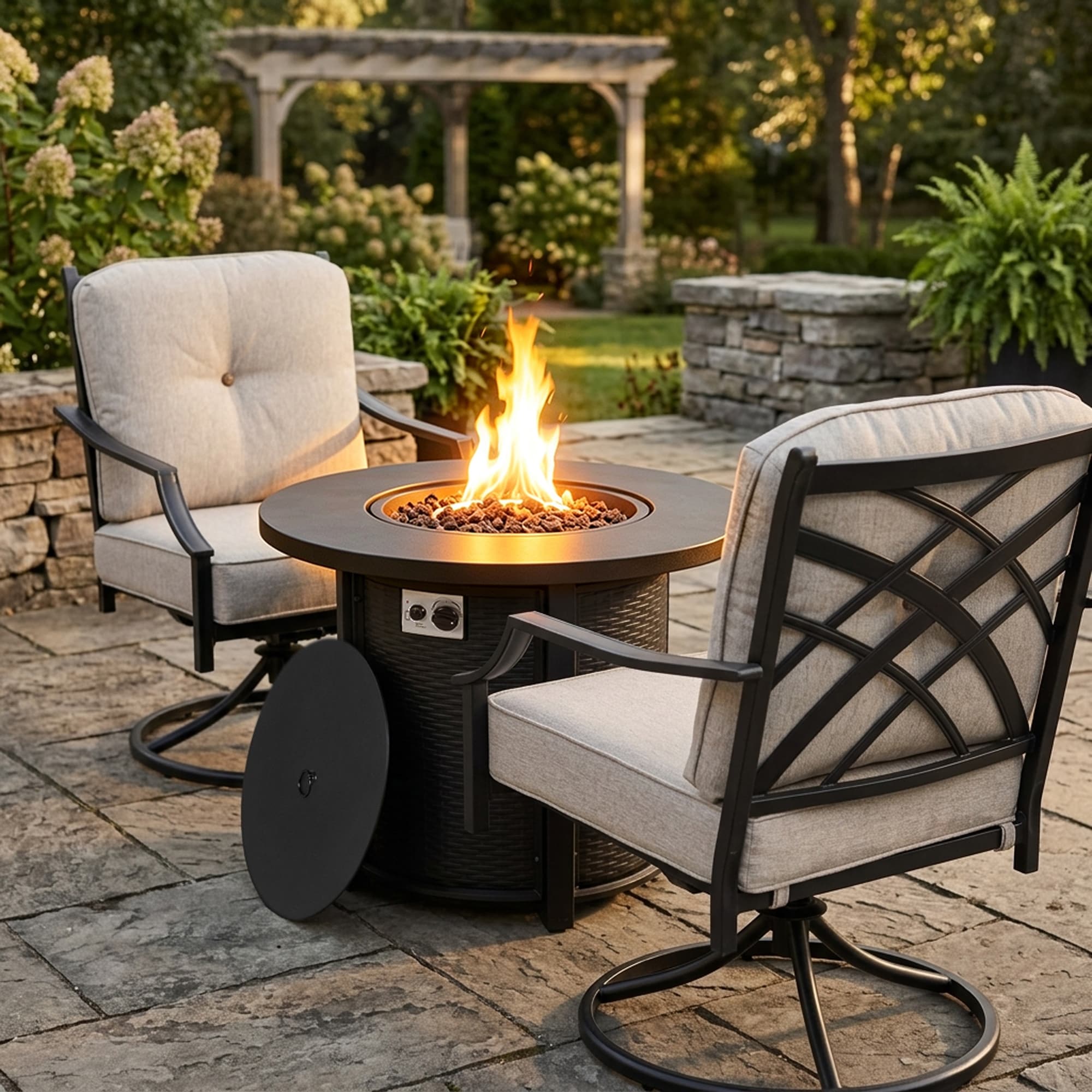 Nuu Garden Outdoor Fire Pit Set, Swivel Design with Padded Cushions, ETL Certified