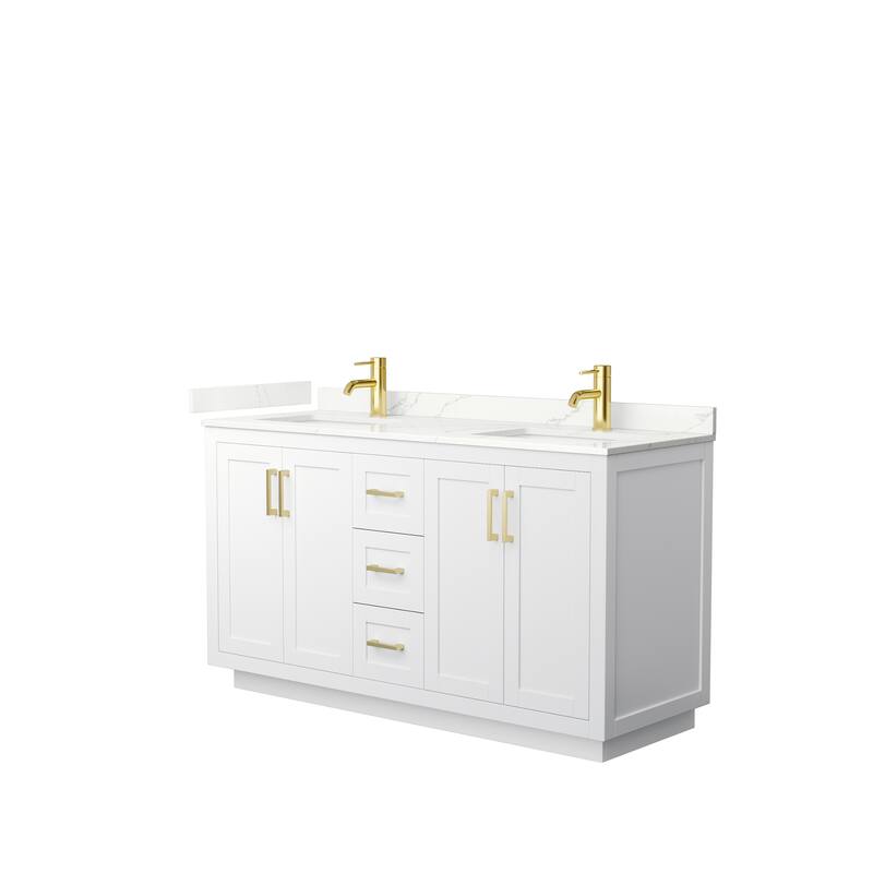 Miranda 60-inch Double Vanity, Quartz Top - White, Gold Trim, Giotto Quartz Top