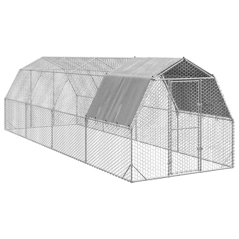 vidaXL Chicken Run Galvanized Steel Large Durable Walk-in Chicken Run - Silver - 315 x 98.4 x 88.6