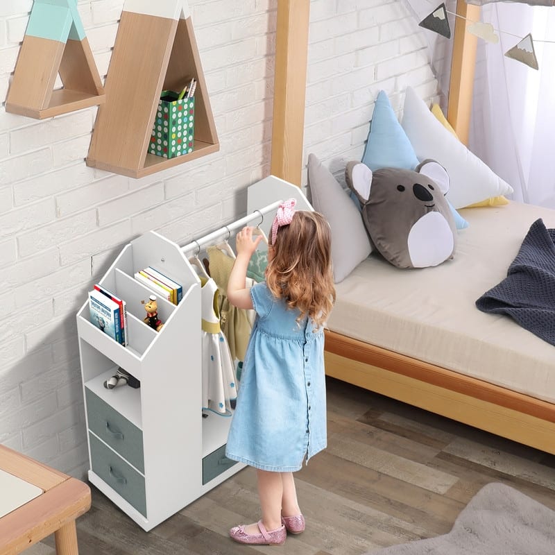 Kids Costume Organizer Open Hanging Armoire Closet with Mirror