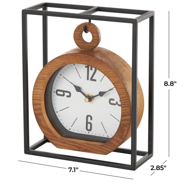 Brown Metal Suspended Decorative Clock with Black Frame