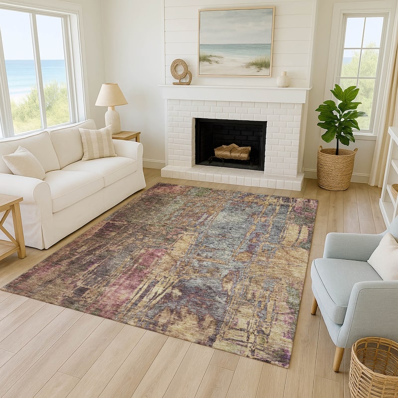 Machine Washable Indoor/ Outdoor Abstract Modern Chantille Rug