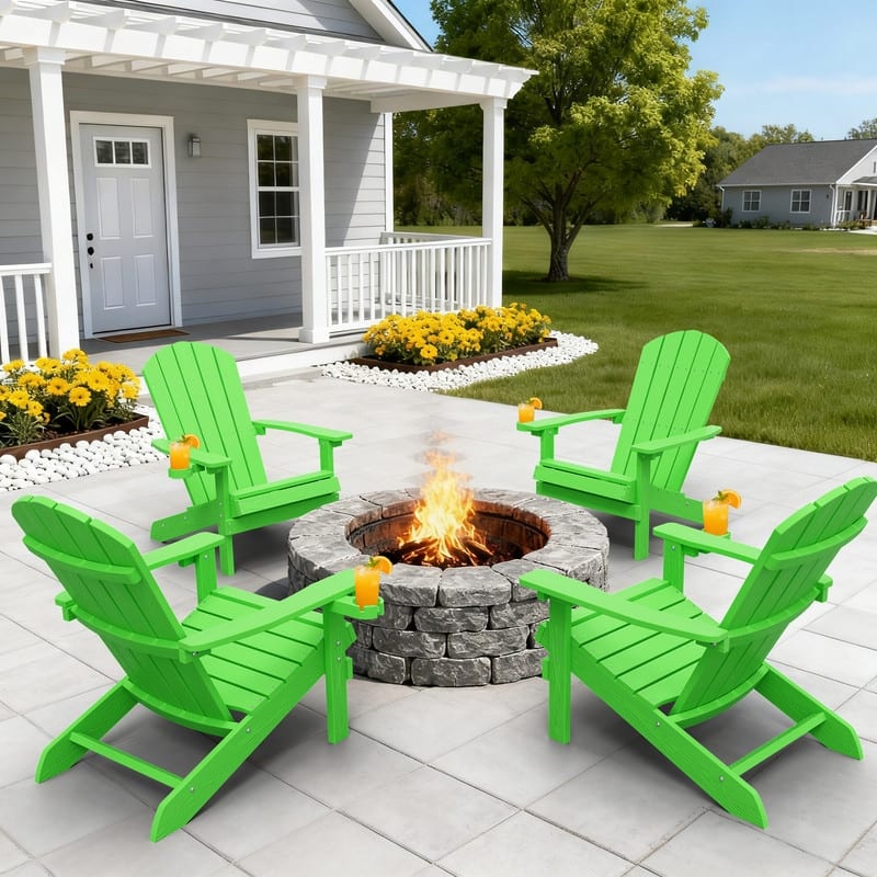 WINSOON All Weather HIPS Outdoor Plastic Adirondack Chairs Set of 4 - Lime
