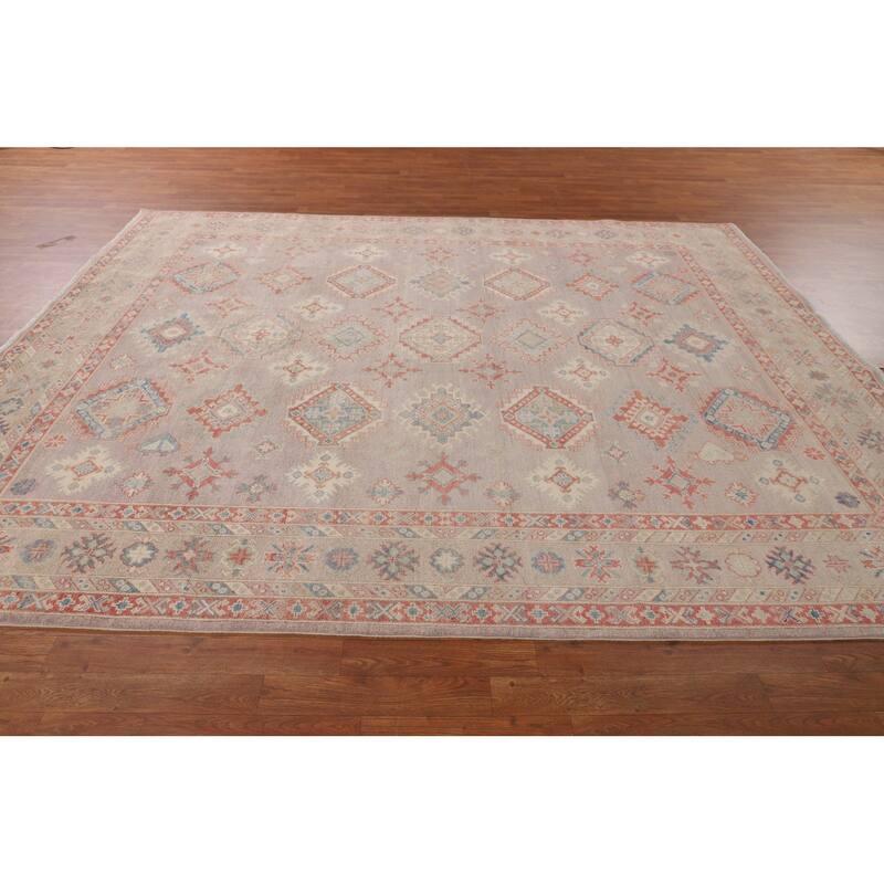 Geometric Kazak Oriental Area Rug Hand-Knotted Home Decor Wool Carpet - 8'1" x 9'10"