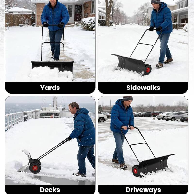 Heavy Duty U-Shaped Rod 36-Inch Steel Snow Shovel Plow for Driveways, Sidewalks, Yards