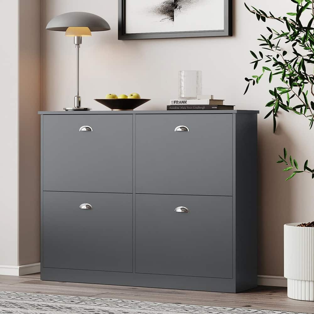 24 Pair Shoe Storage Cabinet w/4 Flip-top Drawers and Adjustable Shelves - 4-Tier