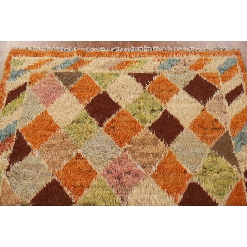 Hand Knotted Oriental 100% Wool Carpet Modern Geometric Oranges & Rust Moroccan Area Rug - 6' 4'' X 5' 2''