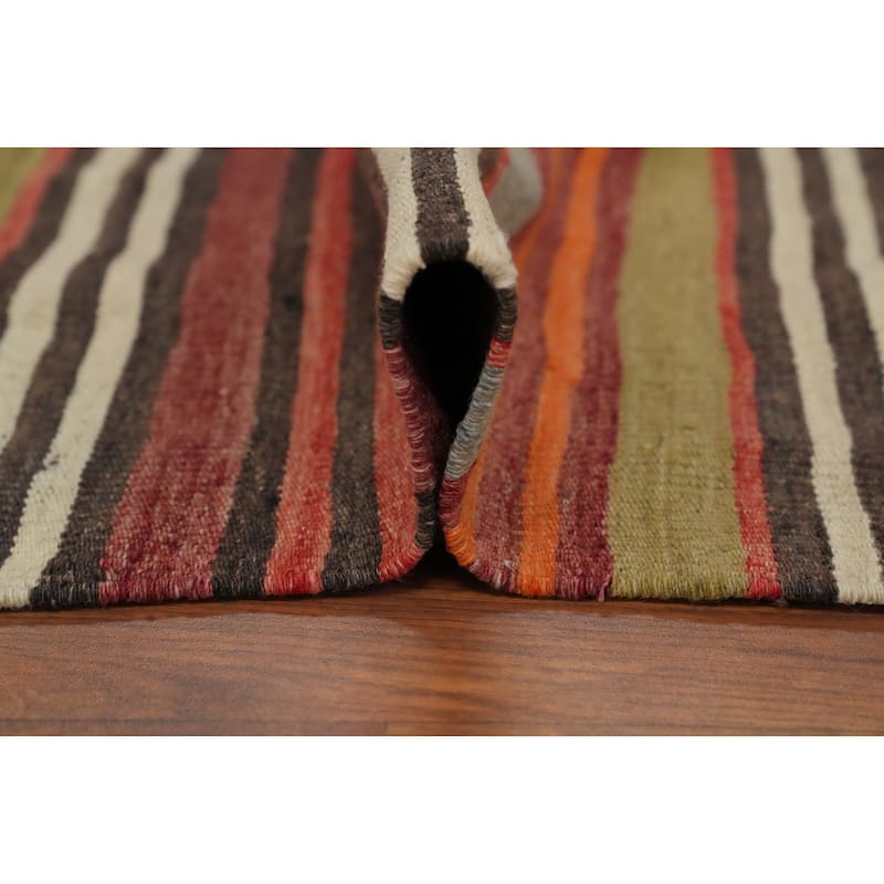 Hand Woven Oriental 100% Wool Carpet Southwestern Geometric Multi-Colored Kilim Area Rug - 11' 6'' X 5' 3''