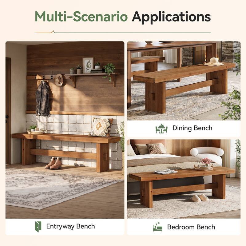 63" Solid Wood Entryway Bench, End of Bed Bench, Entry Way Benches for Bedroom, Hallway, Foyer