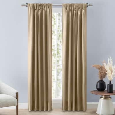 Grasscloth Premium Sheen Pinch Pleat W Back Tab Curtain Pair